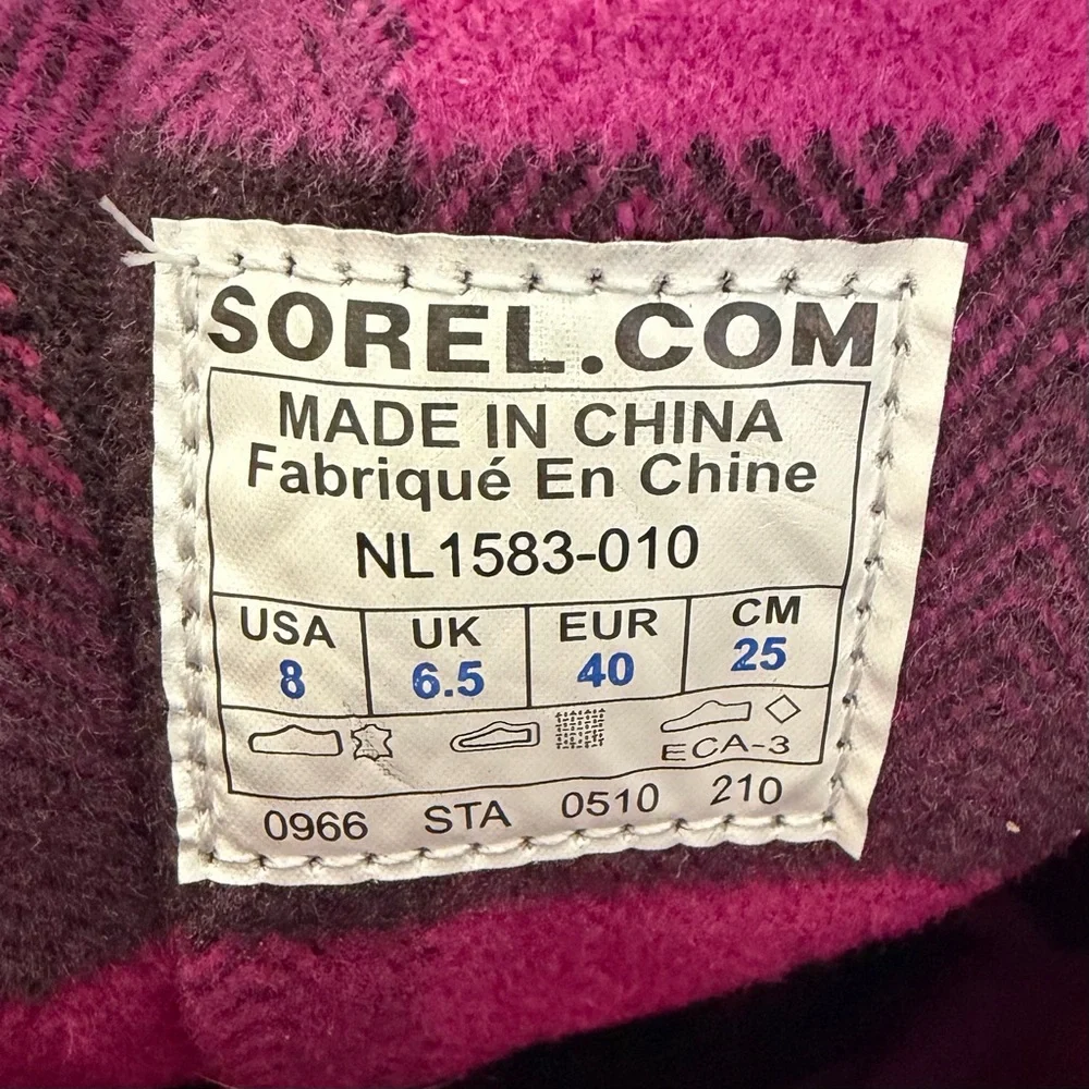 SOREL Firenzy Knee High Black Leather Boots 8 Plaid Wool Lined Slouchy Winter